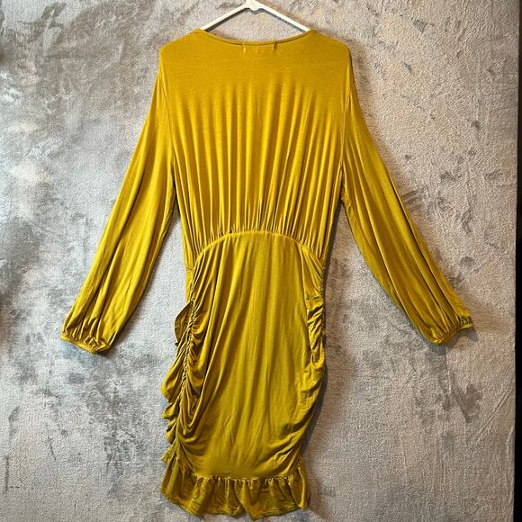 Free People Miami Dress Size Large Long Sleeve Ruffle Mini Mustard Yellow - Picture 5 of 6